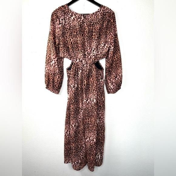 ANTHROPOLOGIE Ranna Gill Leopard Print Midi Dress Puffed Sleeves Size Medium - Picture 9 of 17